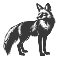 AI generated Silhouette red fox animal black color only full body png