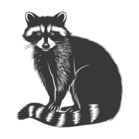 AI generated Silhouette Raccoon Animal black color only full body png