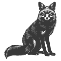 AI generated Silhouette red fox animal black color only full body png