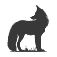 AI generated Silhouette red fox animal black color only full body png