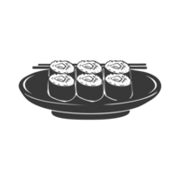 AI generated Silhouette Sushi or kimbab Dish black color only png