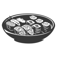 AI generated Silhouette Sushi or kimbab Dish black color only png