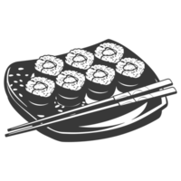 AI generated Silhouette Sushi or kimbab Dish black color only png