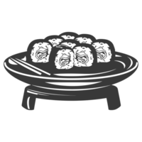 AI generated Silhouette Sushi or kimbab Dish black color only png