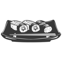 AI generated Silhouette Sushi or kimbab Dish black color only png