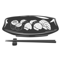 AI generated Silhouette Sushi or kimbab Dish black color only png