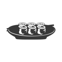 AI generated Silhouette Sushi or kimbab Dish black color only png