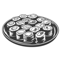 AI generated Silhouette Sushi or kimbab Dish black color only png