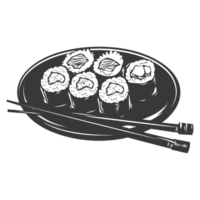 AI generated Silhouette Sushi or kimbab Dish black color only png