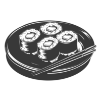 AI generated Silhouette Sushi or kimbab Dish black color only png