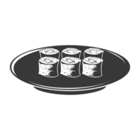 AI generated Silhouette Sushi or kimbab Dish black color only png