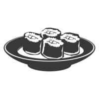 AI generated Silhouette Sushi or kimbab Dish black color only png