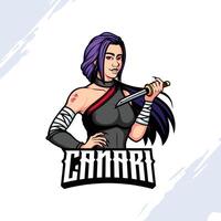 Mascot Logo Woman Wearing Dark Clothes and Holding a Dagger vector