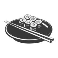 AI generated Silhouette Sushi or kimbab Dish black color only png