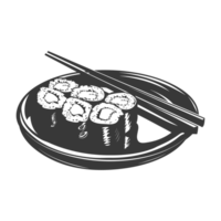 AI generated Silhouette Sushi or kimbab Dish black color only png