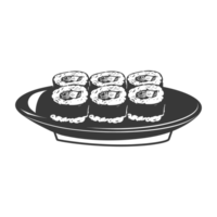 AI generated Silhouette Sushi or kimbab Dish black color only png