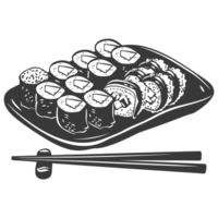 AI generated Silhouette Sushi or kimbab Dish black color only png