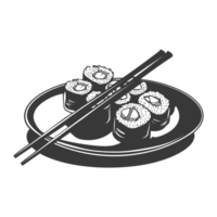 AI generated Silhouette Sushi or kimbab Dish black color only png