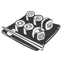 AI generated Silhouette Sushi or kimbab Dish black color only png