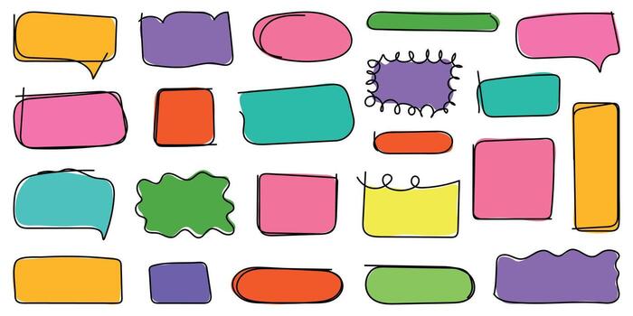 Hand drawn rectangle frame set.Doodle frame for textbox. Geometric Doodle border. Flat Vector illustration