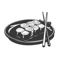 AI generated Silhouette Sushi or kimbab Dish black color only png