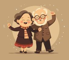 Happy grandparents dancing. Funny flat vector illustration