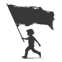 AI generated Silhouette little boy ran while carrying a plain black flag png