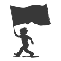 AI generated Silhouette little boy ran while carrying a plain black flag png