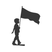 ai généré silhouette peu garçon couru tandis que porter une plaine noir drapeau png