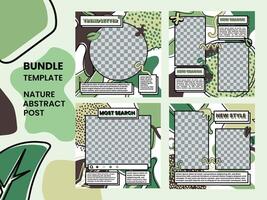 social media post design template bundle with nature abstract theme, with a square size of four designs, for cover, print, advertising, add, story, etc. vector