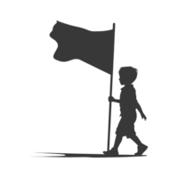 AI generated Silhouette little boy ran while carrying a plain black flag png