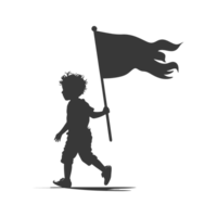 AI generated Silhouette little boy ran while carrying a plain black flag png