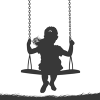 AI generated Silhouette little girl playing swing in the playground black color only png