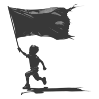 AI generated Silhouette little boy ran while carrying a plain black flag png