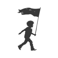 AI generated Silhouette little boy ran while carrying a plain black flag png