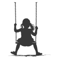 AI generated Silhouette little girl playing swing in the playground black color only png