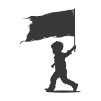 AI generated Silhouette little boy ran while carrying a plain black flag png