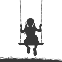 AI generated Silhouette little girl playing swing in the playground black color only png