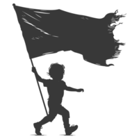 ai généré silhouette peu garçon couru tandis que porter une plaine noir drapeau png