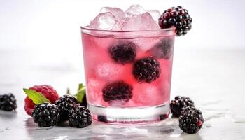 AI generated Refreshing summer cocktail with mixed berries and fresh mint leaves generated by AI photo