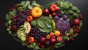 AI generated Fresh, healthy vegetables and fruits in a colorful salad generated by AI photo