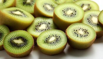 AI generated A juicy kiwi slice, a vibrant green circle of freshness generated by AI photo