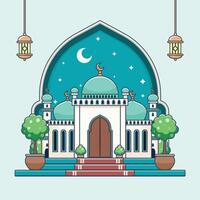 Vector illustration of mosque in flat design style. Ramadan Kareem.