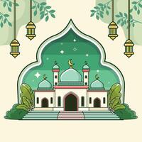 Mosque with lanterns and trees in the background vector