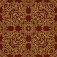 Seamless Pattern of Gold Mandala with Red Background vector