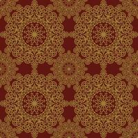 Seamless Pattern of Gold Mandala with Red Background vector