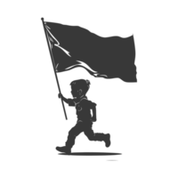 AI generated Silhouette little boy ran while carrying a plain black flag png