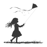 ai généré silhouette peu fille en jouant cerf-volant noir Couleur seulement png