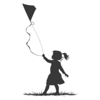 AI generated Silhouette little girl playing kite black color only png