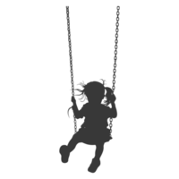 AI generated Silhouette little girl playing swing in the playground black color only png